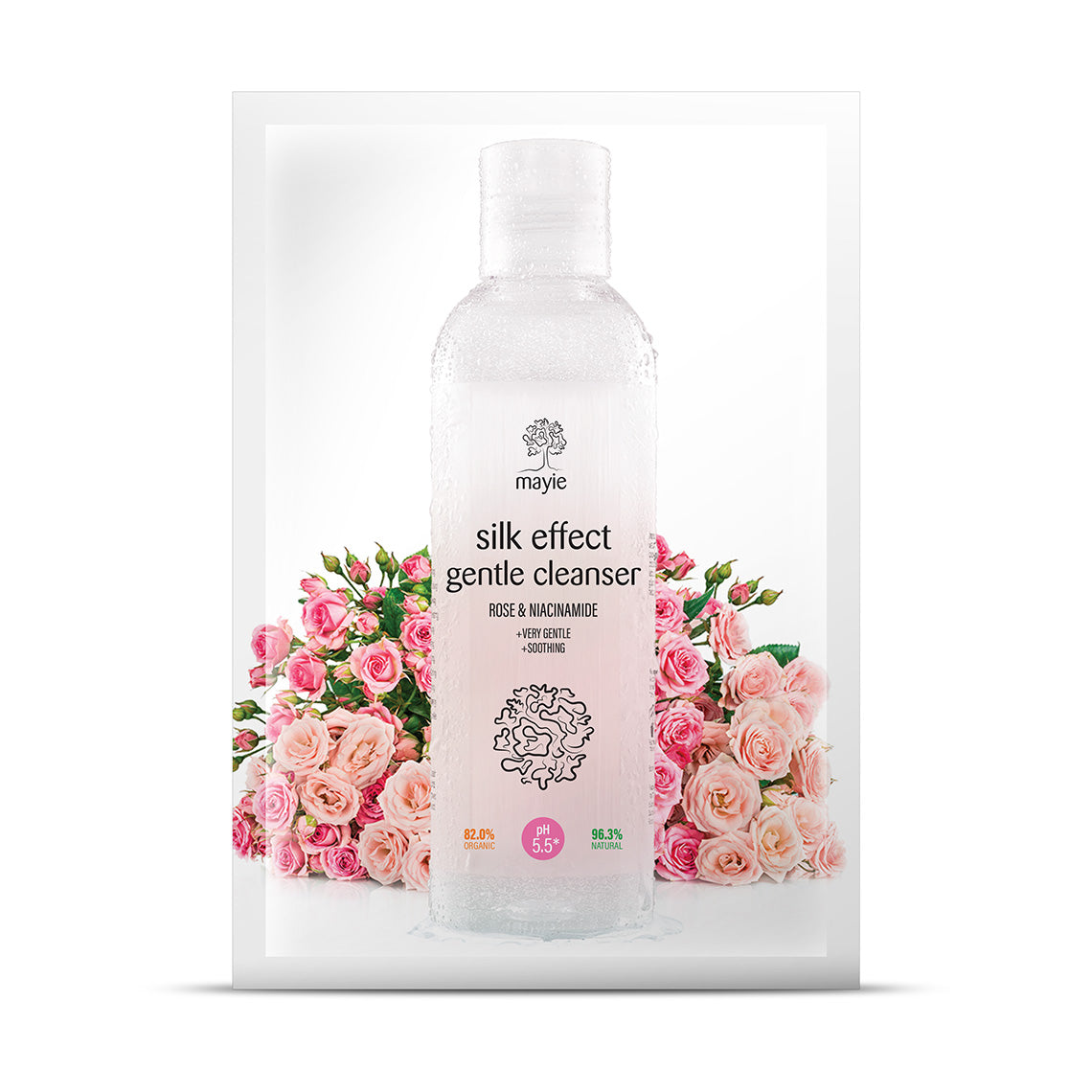 Mostră Gel de Curățare cu Trandafir și Niacinamide, Silk Effect Gentle Cleanser — flacon Mayie cu trandafiri