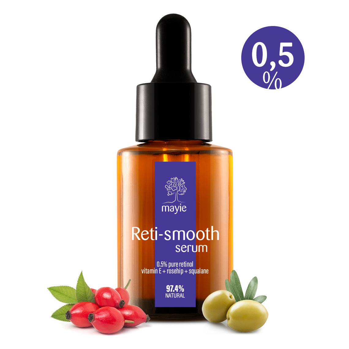 Mayie Reti-Smooth Serum cu 0.5% retinol pur, ulei organic de macese si squalane