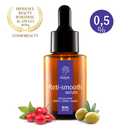 Mayie Reti-Smooth Serum cu 0.5% retinol pur, ulei organic de macese si squalane