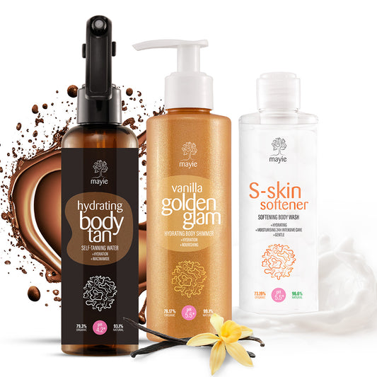 Mayie Summer Skin - Pachetul pentru o piele de vară, cu Hydrating Body Tan, Vanilla Golden Glam si S-Skin Softener